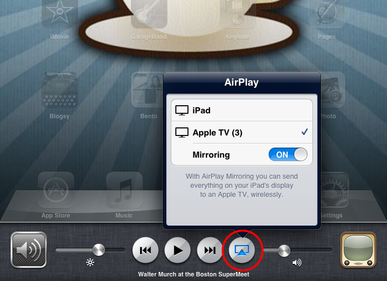 AirPlay icon circled in red.