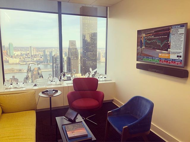 @crestron flex video conferencing in a huddle room, Crestron lighting and motorized shades, all controlled by a 10” touch panel, with an incredible view of the east river #nyc #crestronflex