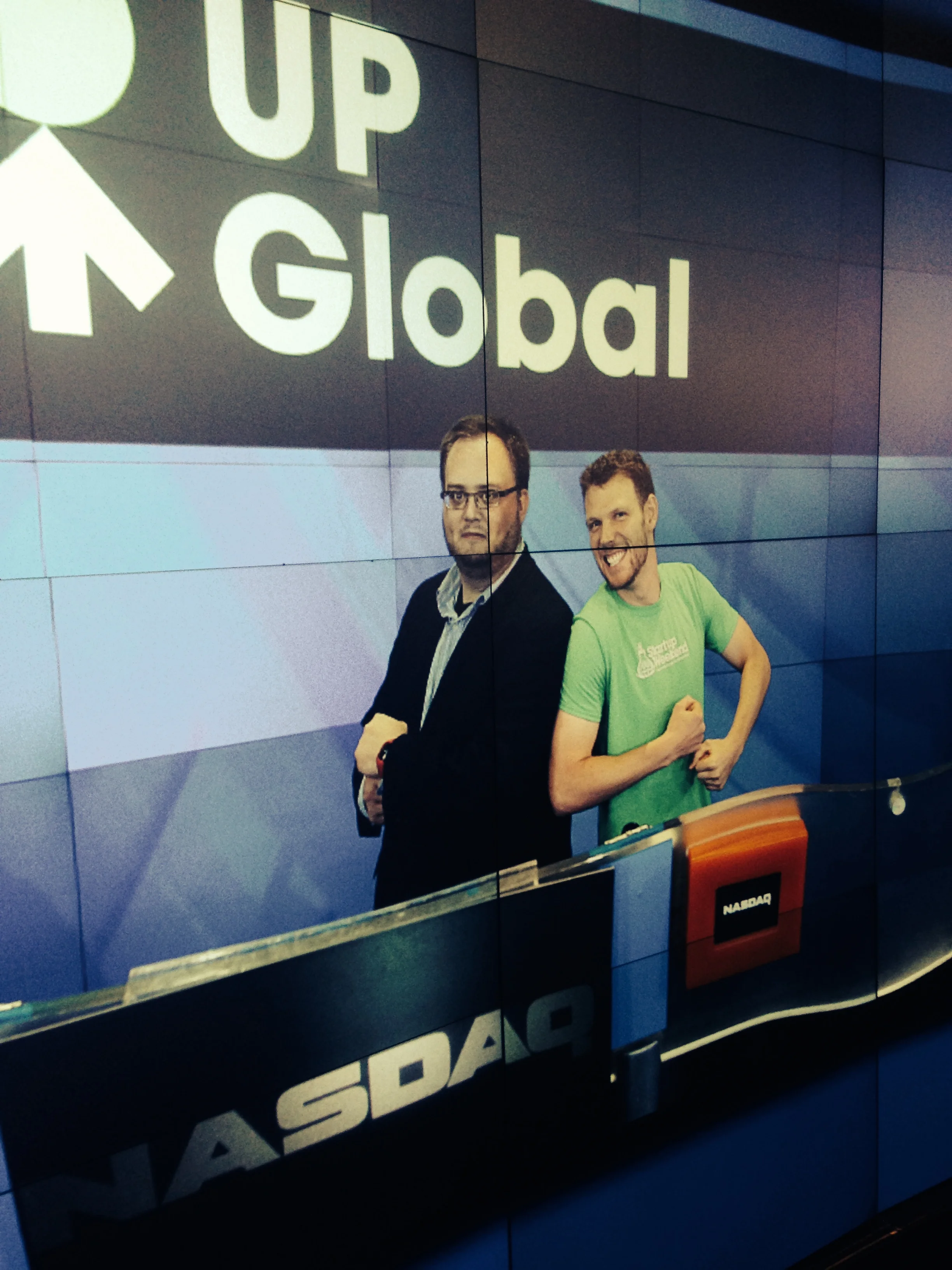 The awkward "run and jump in front of the camera pose" with UP Global ceo Marc Nager.