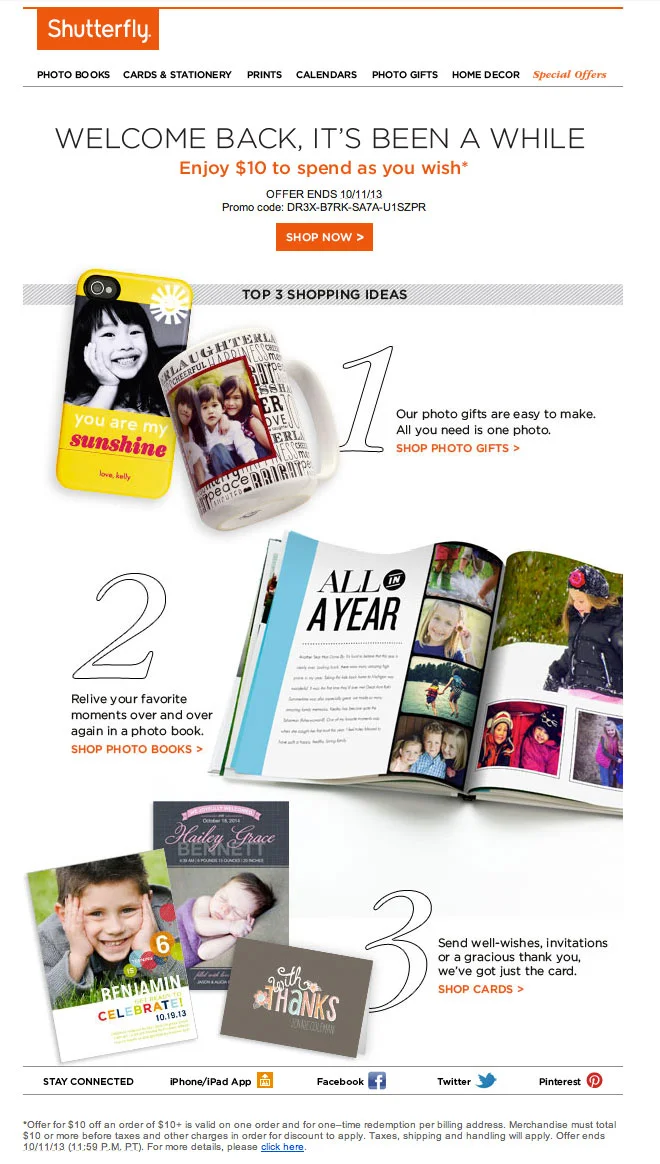 SHUTTERFLY Email Campaign featuring Welcome Greetings Birth Announcement