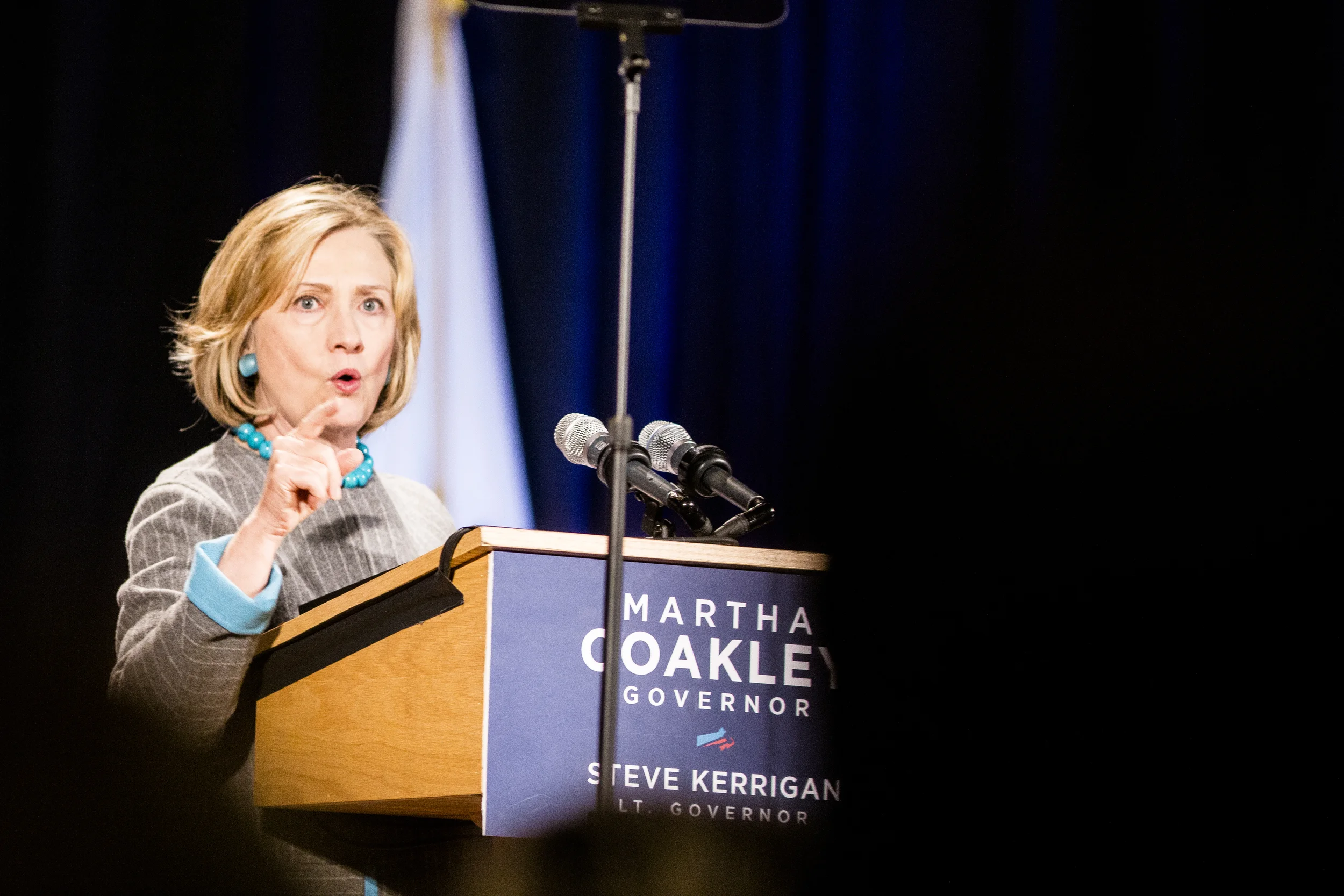Former secretary of state Hillary Clinton joins Martha Coakley for a campaign rally at Boston Park Plaza on the 24th of October, 2014. Photo By Ann Wang