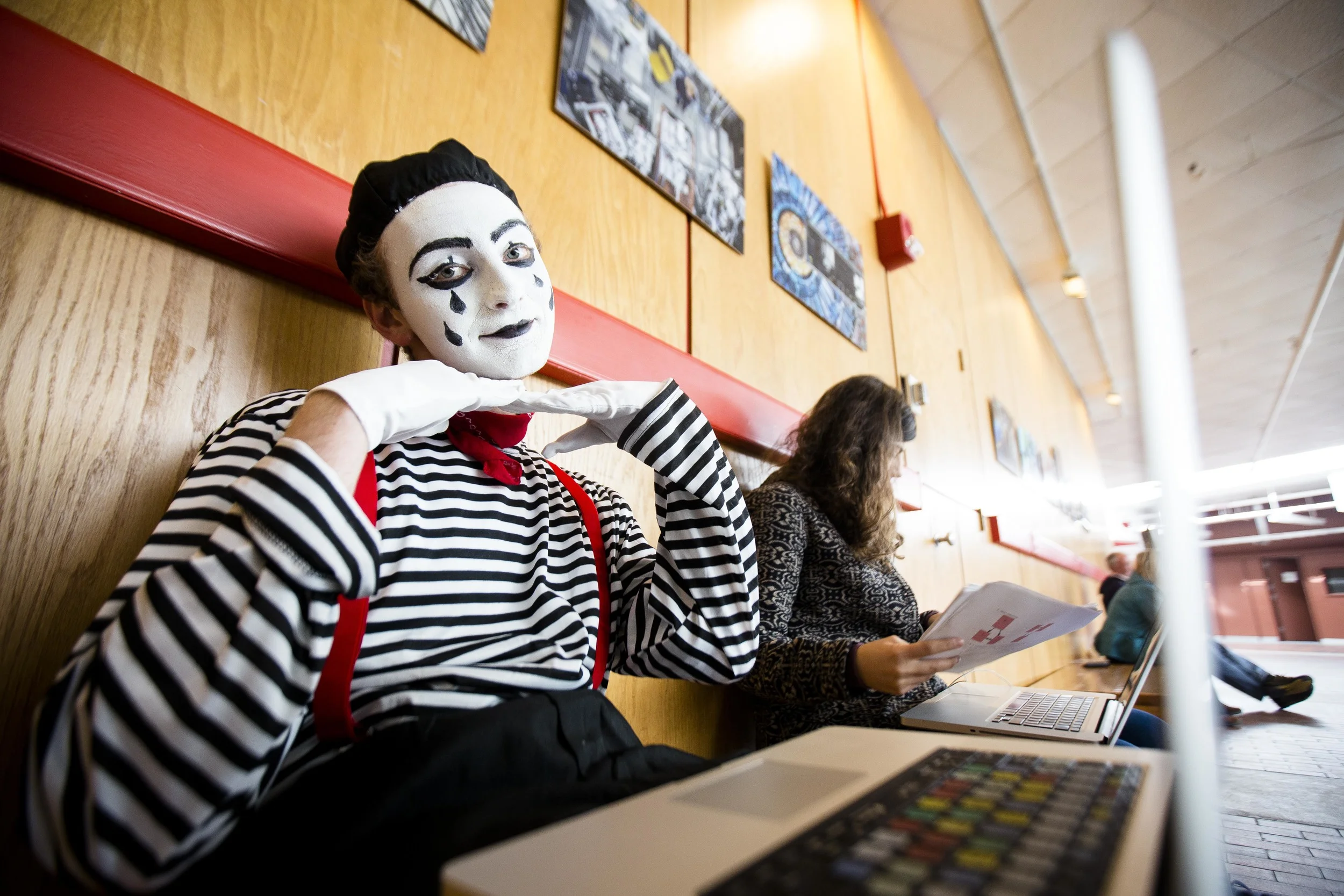 Mac Schumer, '17. "Halloween is my favorite festival. Im a mime this year and it took me 2 hours to do the make up. " said Mac. Photo By Ann Wang