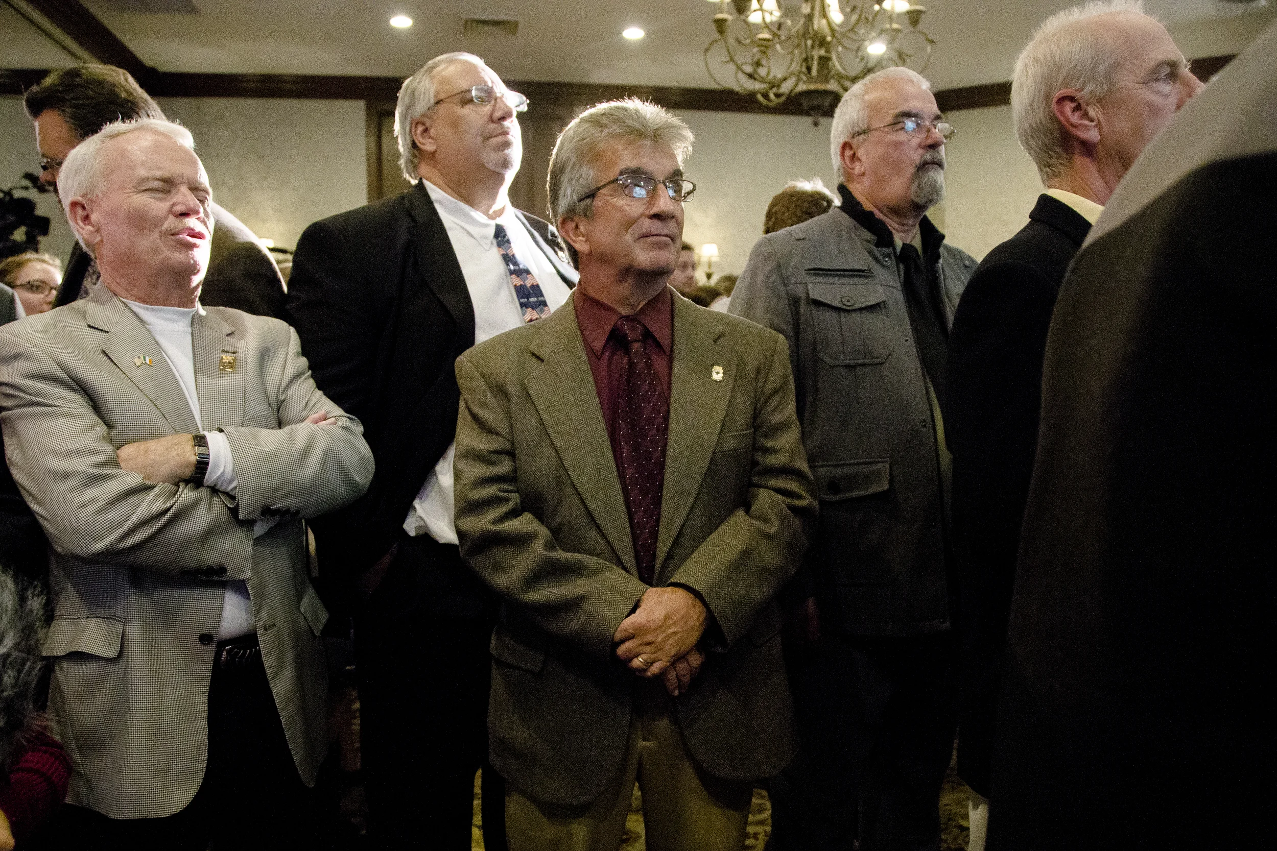 Manchester, NH, USA. Nov.4, 2014. Shaheen supporters wait at the Puritan conference center for the results for the senate race. Photo by Ann Wang