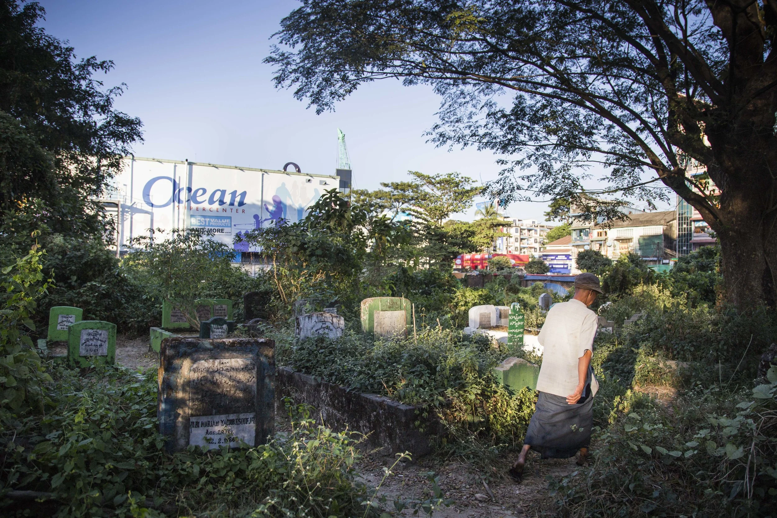Muslim cemetery next to Ocean Super shopping center in Yangon, Myanmar. Photo by Ann Wang