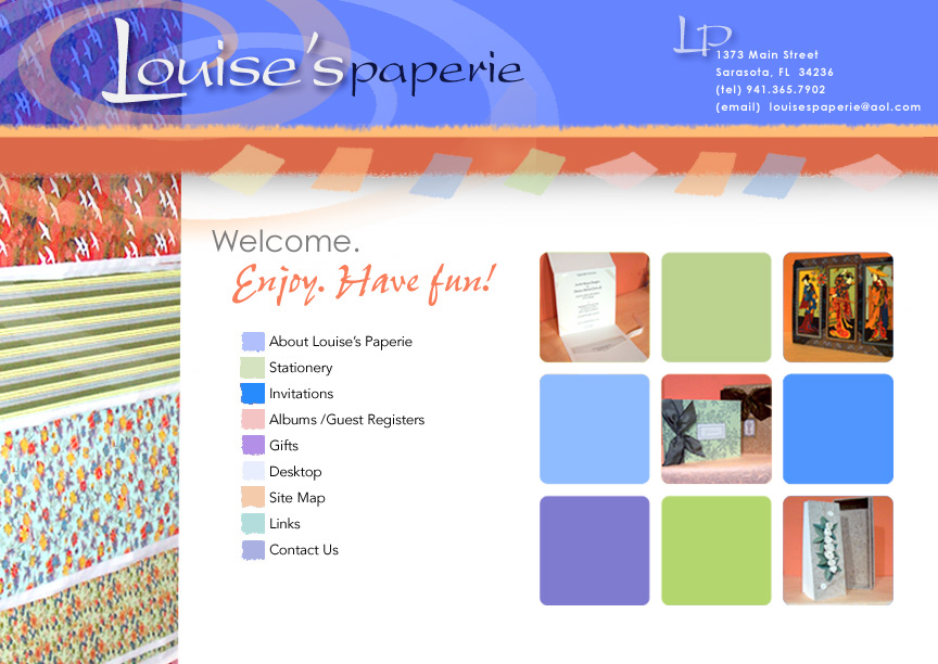  Web site for Louise's Paperie, Sarasota, FL. 