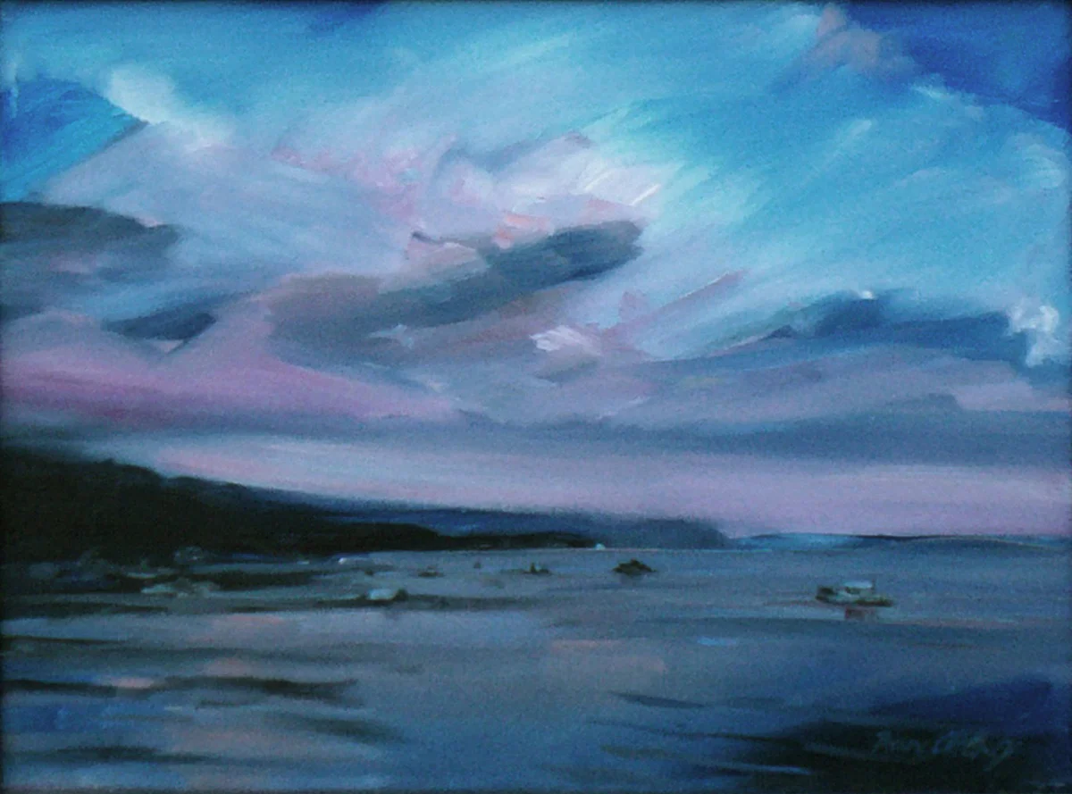  The Hudson Looking North - painting from Piermont looking North toward Hook Mountain, oil on canvas   