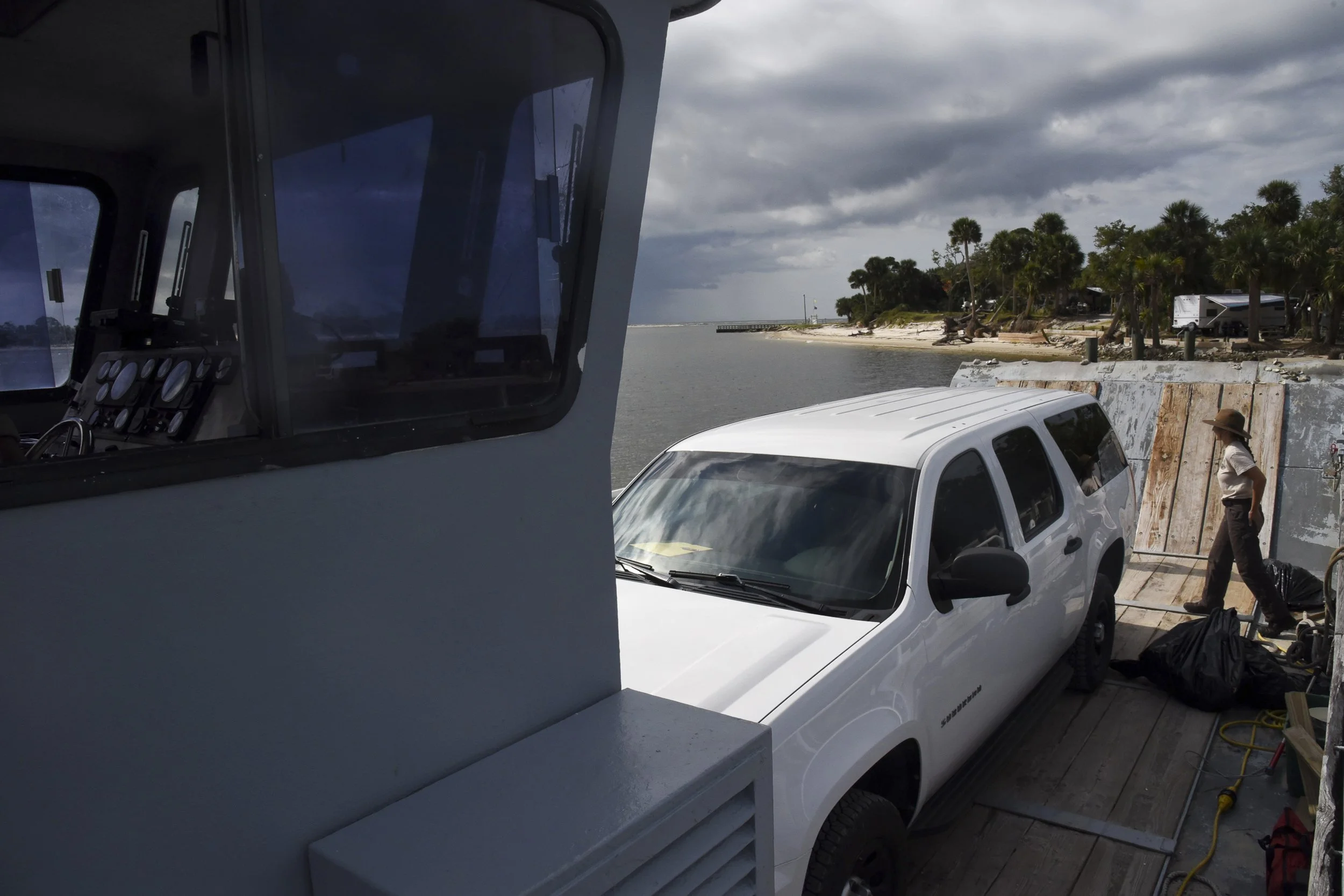  Tom (2208) travels across the channel to St. Vincent Wildlife Refuge, Florida in a vehicle loaded on the US Fish and Wildlife barge.  