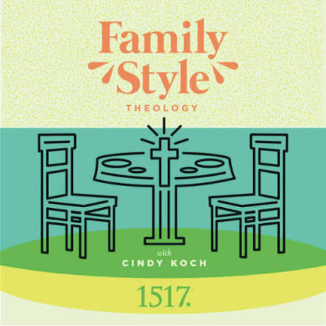 Family Style Theology podcast logo, featuring a table and two chairs