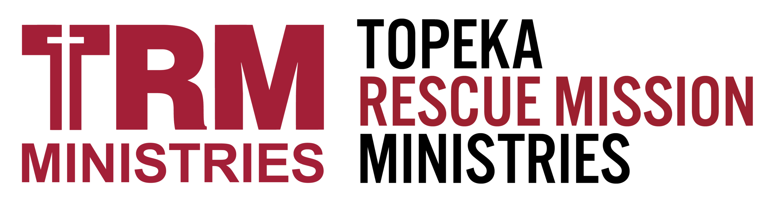 Logo for Topeka Rescue Mission with the initials TRM and a cross