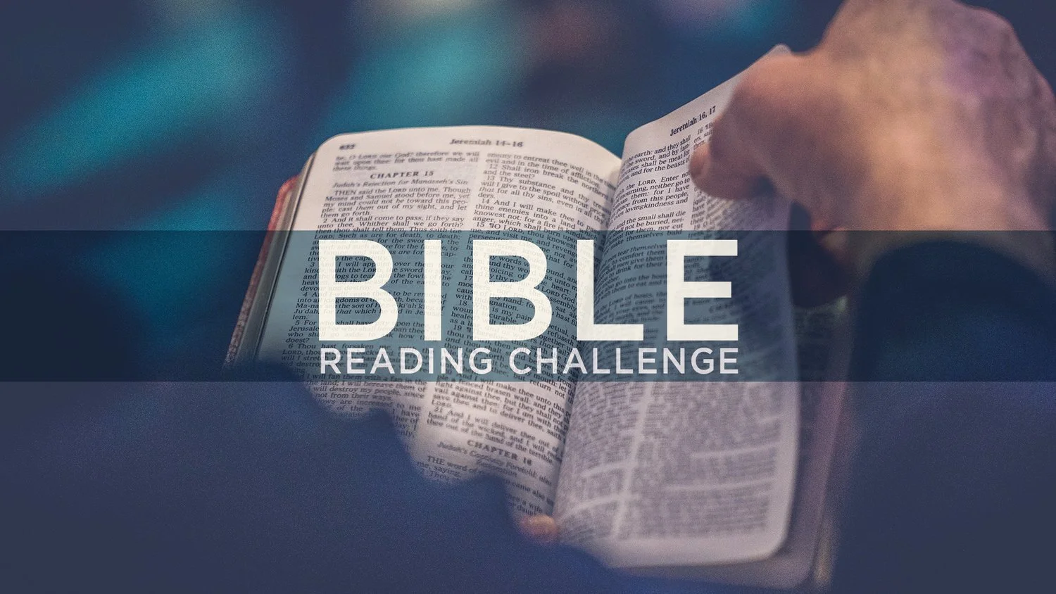 An open Bible with the words "Bible Reading Challenge" over it