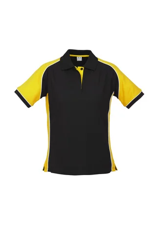 P10122 Friday Polo $27.90 65% Polyester 35% Cotton Pique Knit Black/yellow sIZES : 8 10 12 1 4 16 18 20 22 24