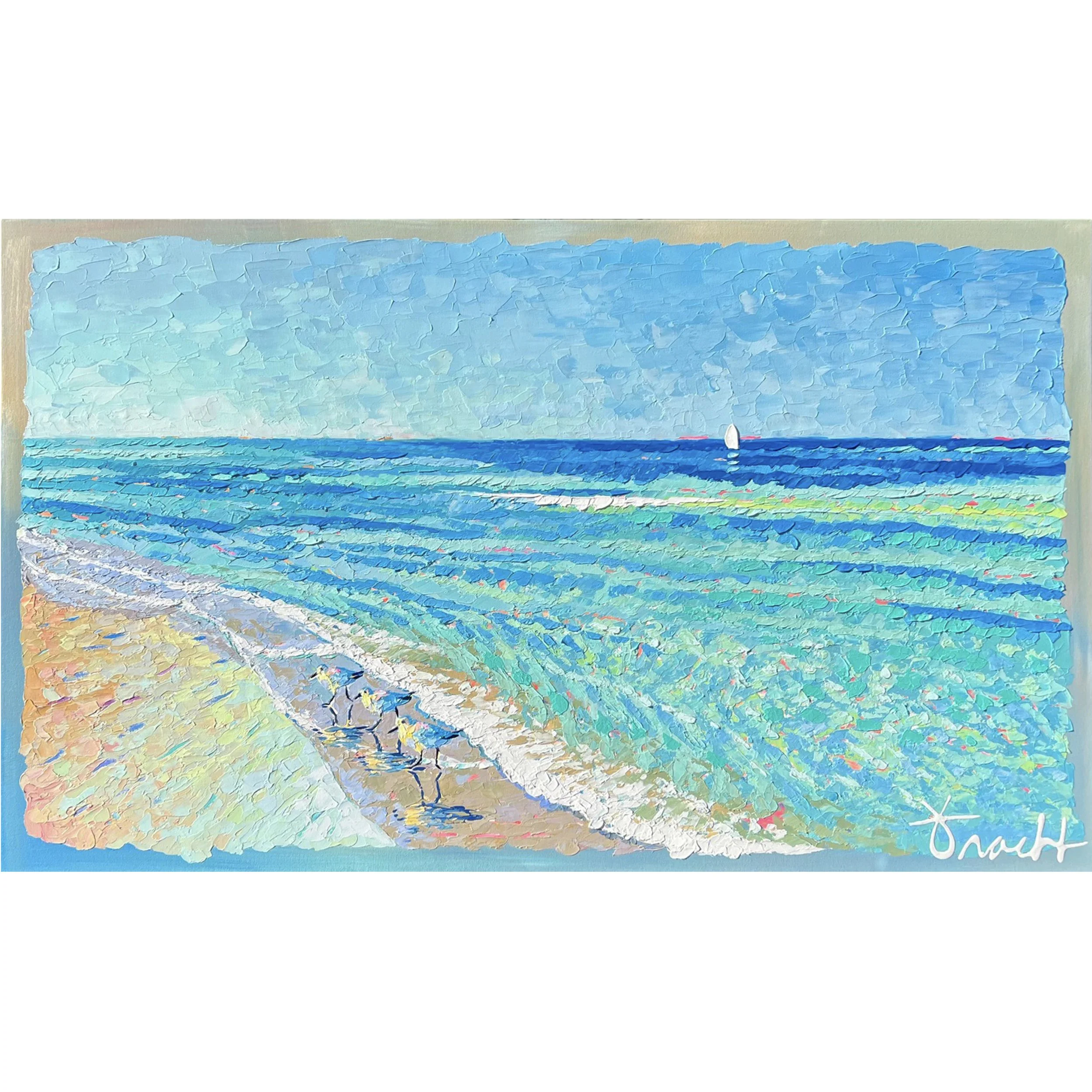 "Sandpiper Beach 6" 38x62 ORIGINAL, Acrylic on Canvas, Framed, OOAK