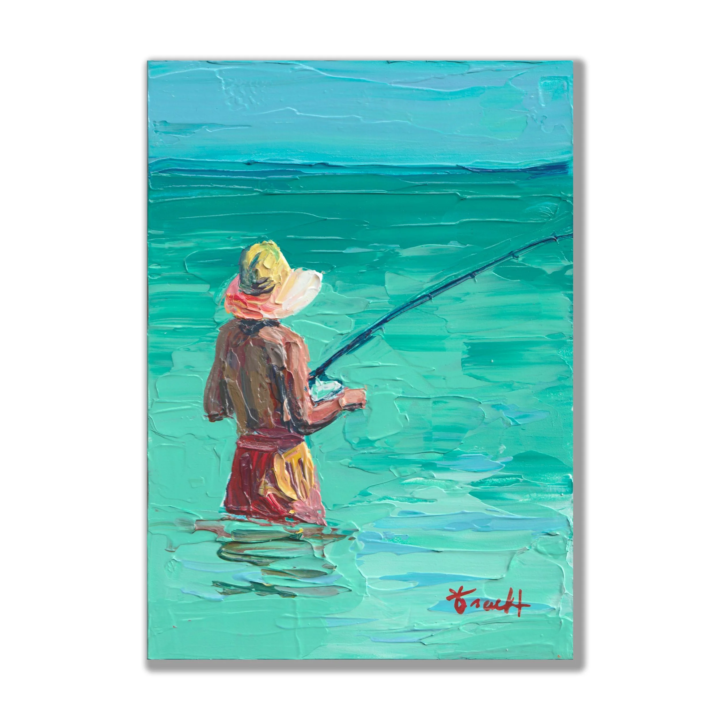 "Wade Fisherman 1"  ORIGINAL Acrylic on Panel (13" x 15" Framed)