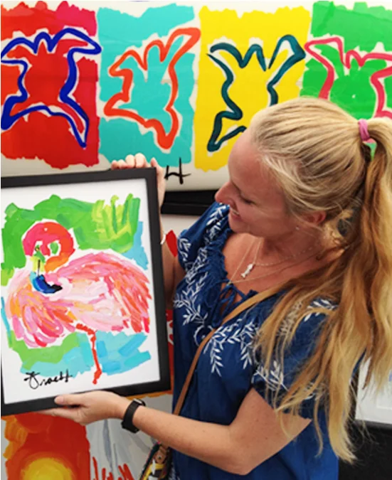 Kelly Tracht with her flamingo painting