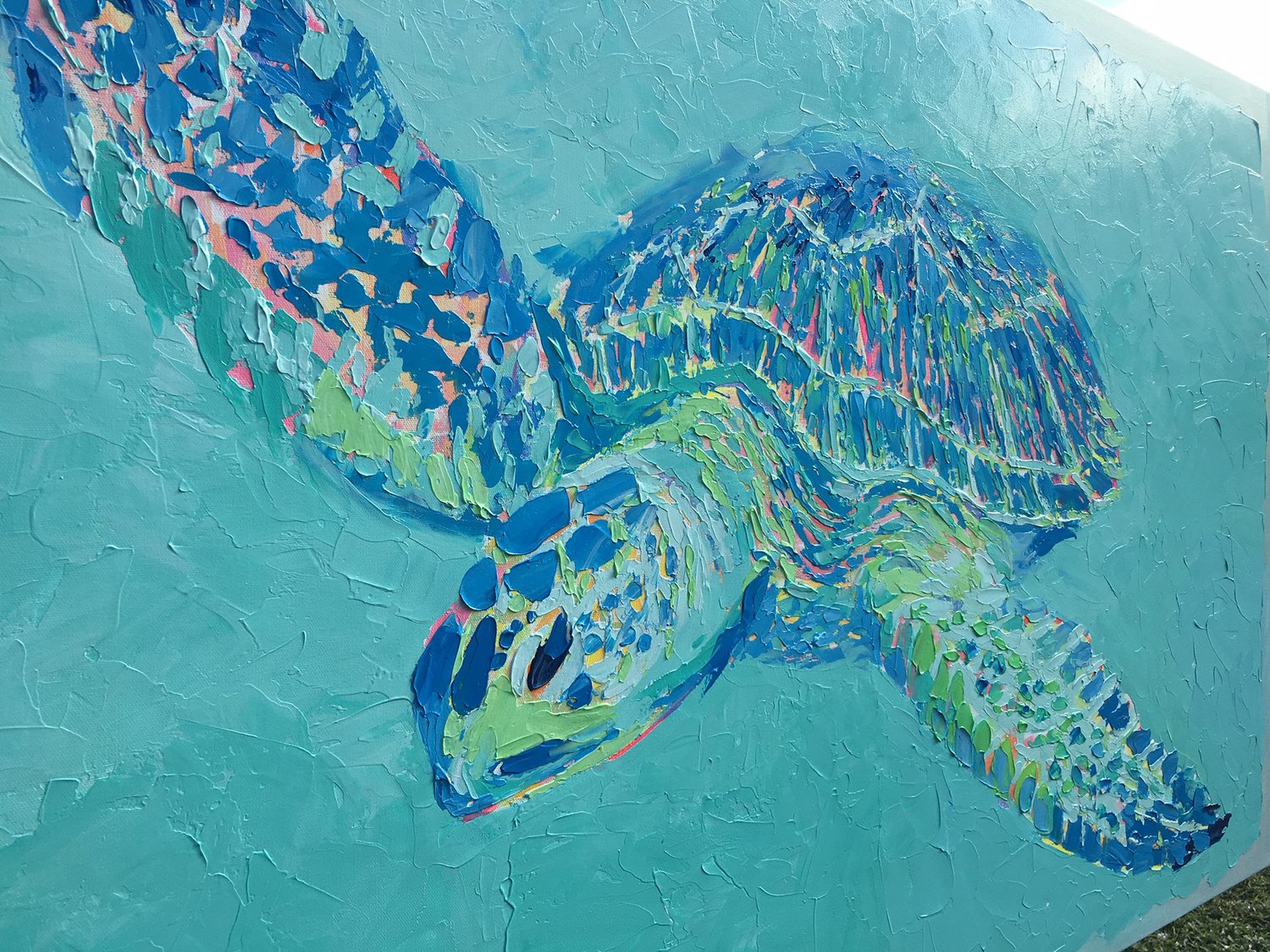 Green turtle painting with a brush on Craiyon