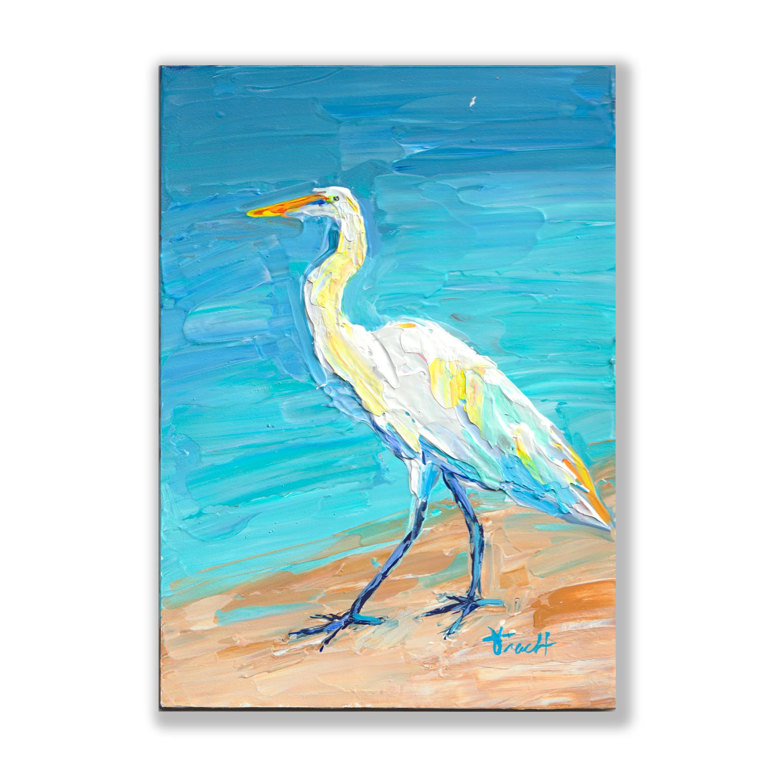 "White Heron Shores 31"  ORIGINAL Acrylic on Panel (13" x 15" Framed)