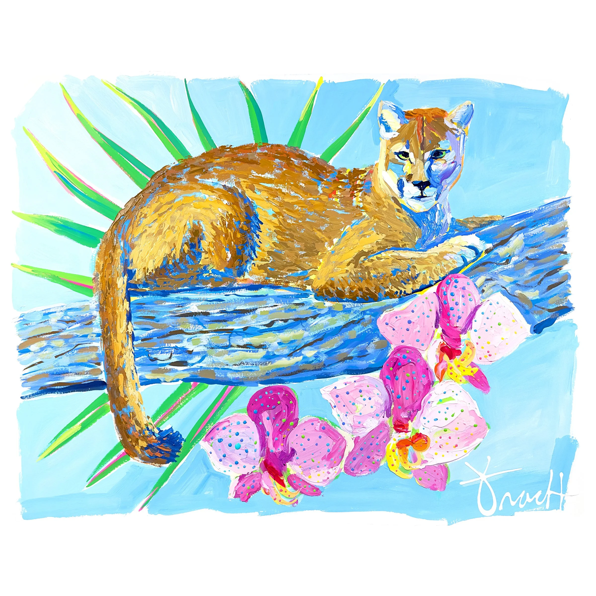 "Florida Panther 3" 36x29 ORIGINAL Acrylic on Paper, Framed, OOAK