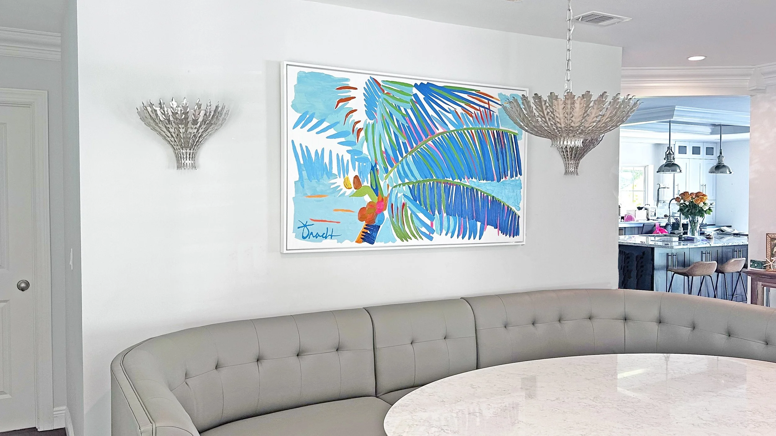 "Bahama Waters Coco Palm" 38x62 Original Acrylic on Canvas, Framed, OOAK