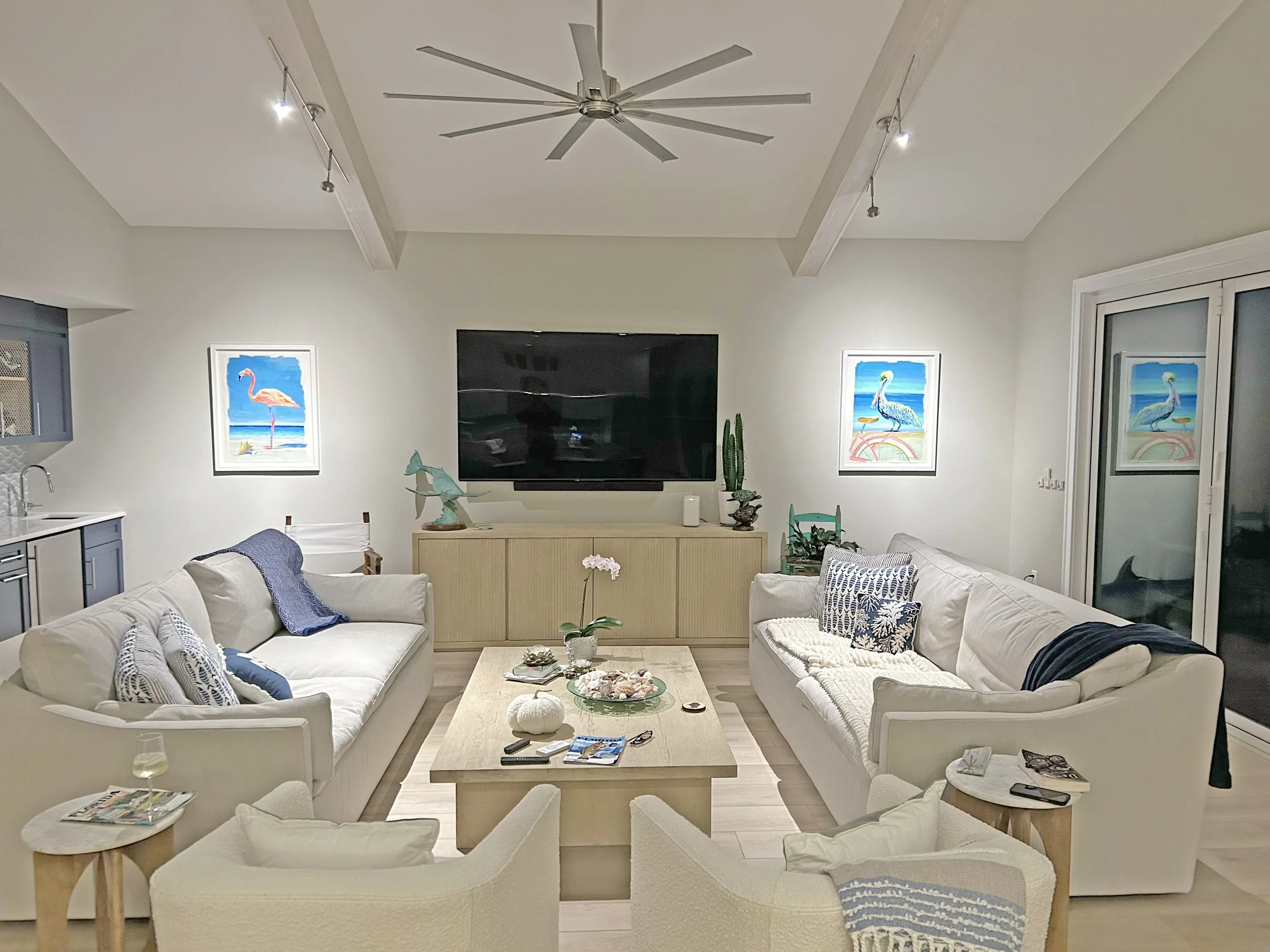 29x36 Flamingo and Pelican, Original Paintings on Paper, Framed