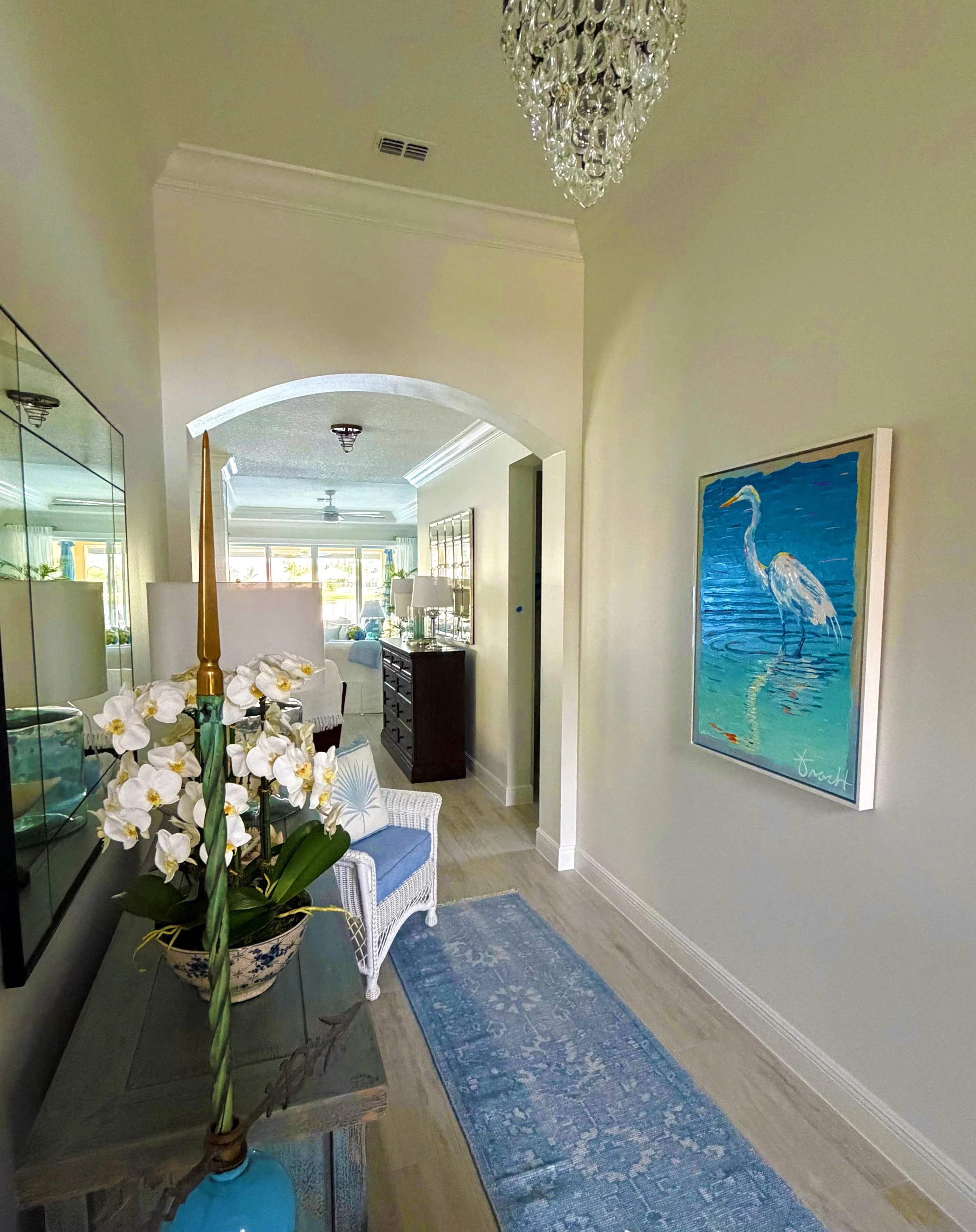 "White Heron Reflections" 32x42 Original Acrylic on Canvas, Framed