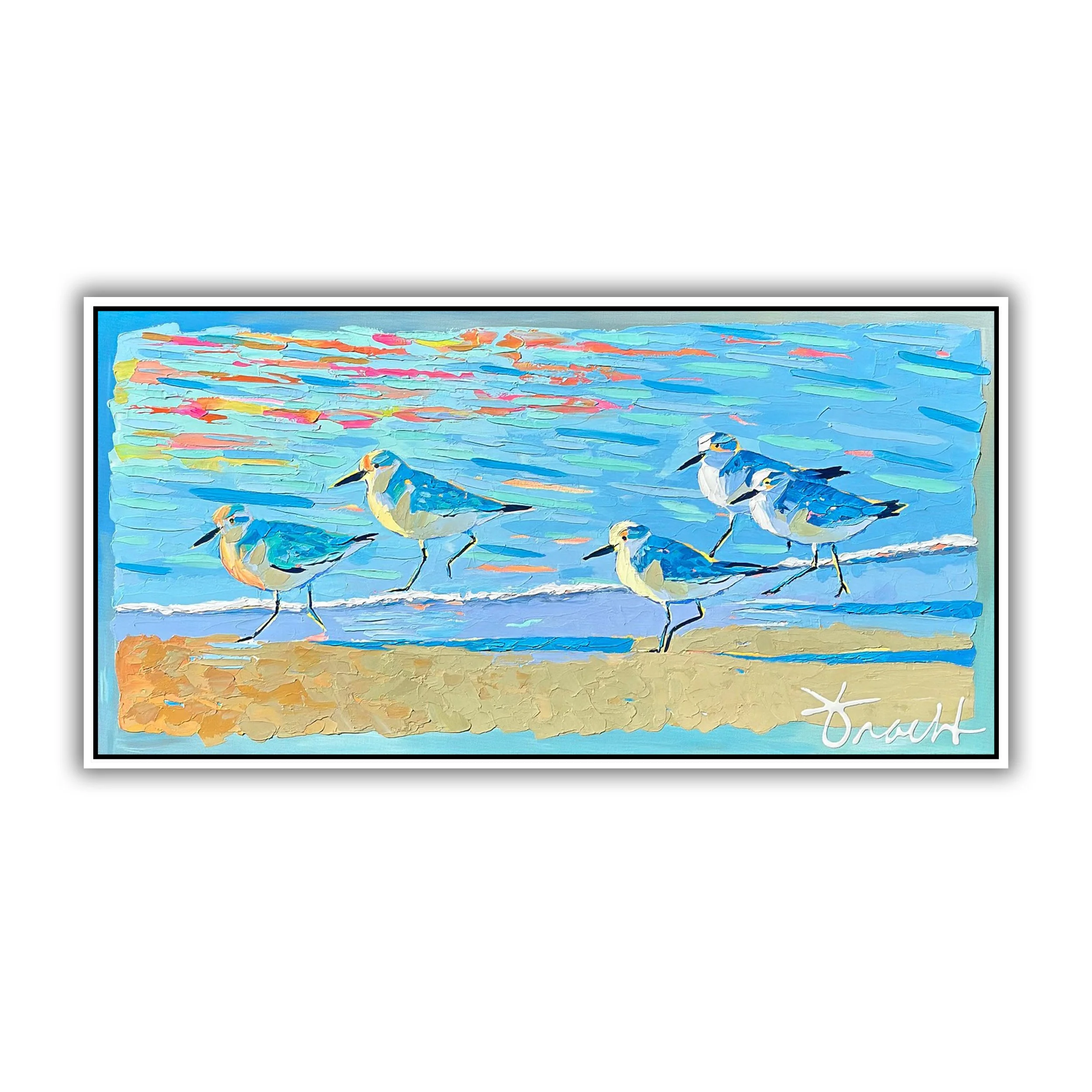 “Sandpiper Beach 9” 26x50 ORIGINAL, Acrylic on Canvas, Framed, OOAK