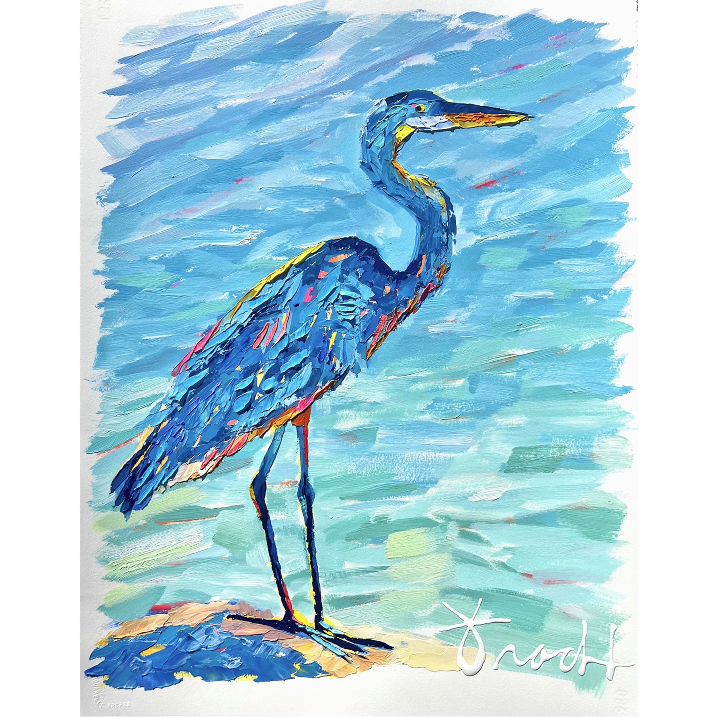 "Blue Heron Shores" 29x36 ORIGINAL Acrylic on Paper, Framed, OOAK