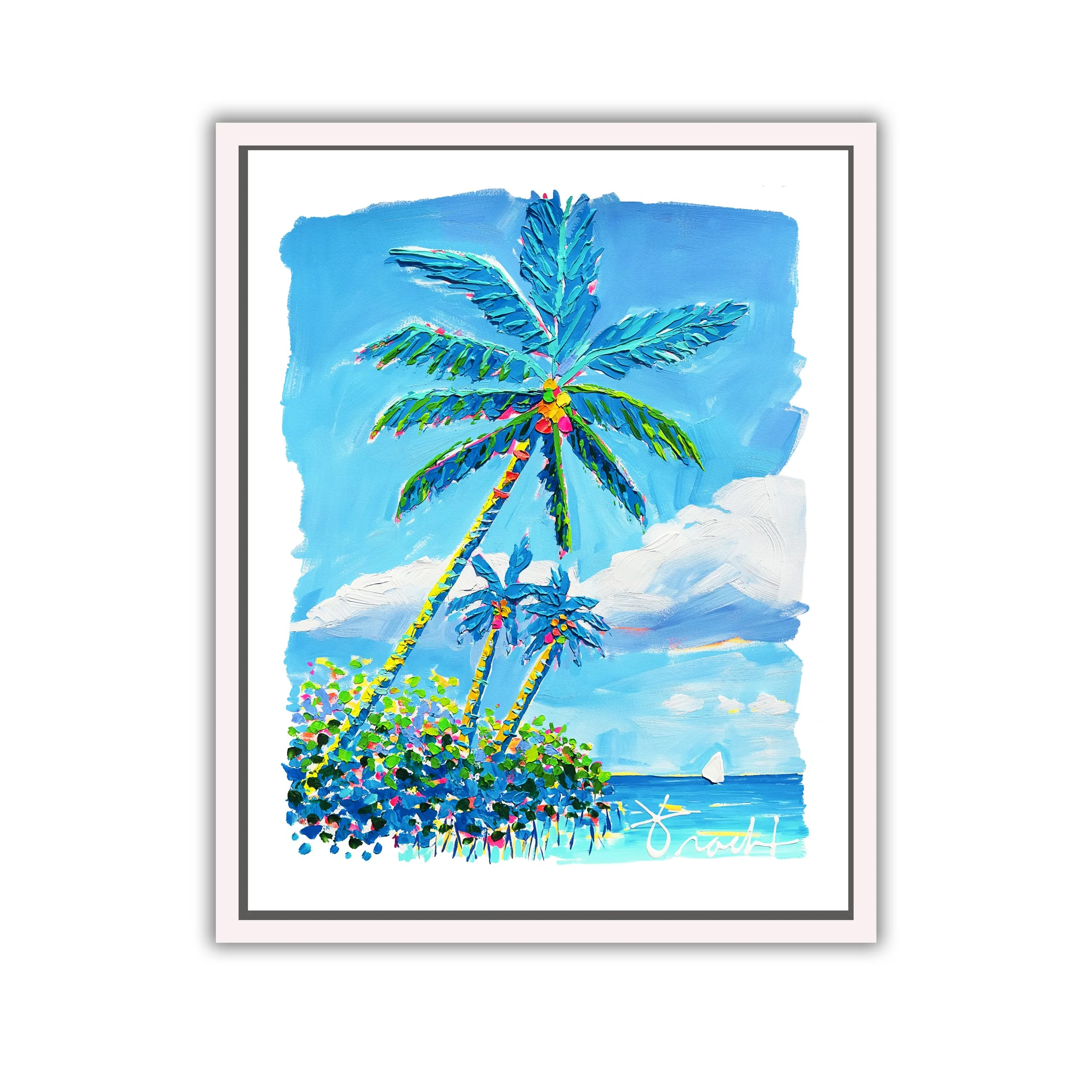 "Coconut Palm Shores 75" ORIGINAL (29x36), Acrylic on French Paper, OOAK, Framed