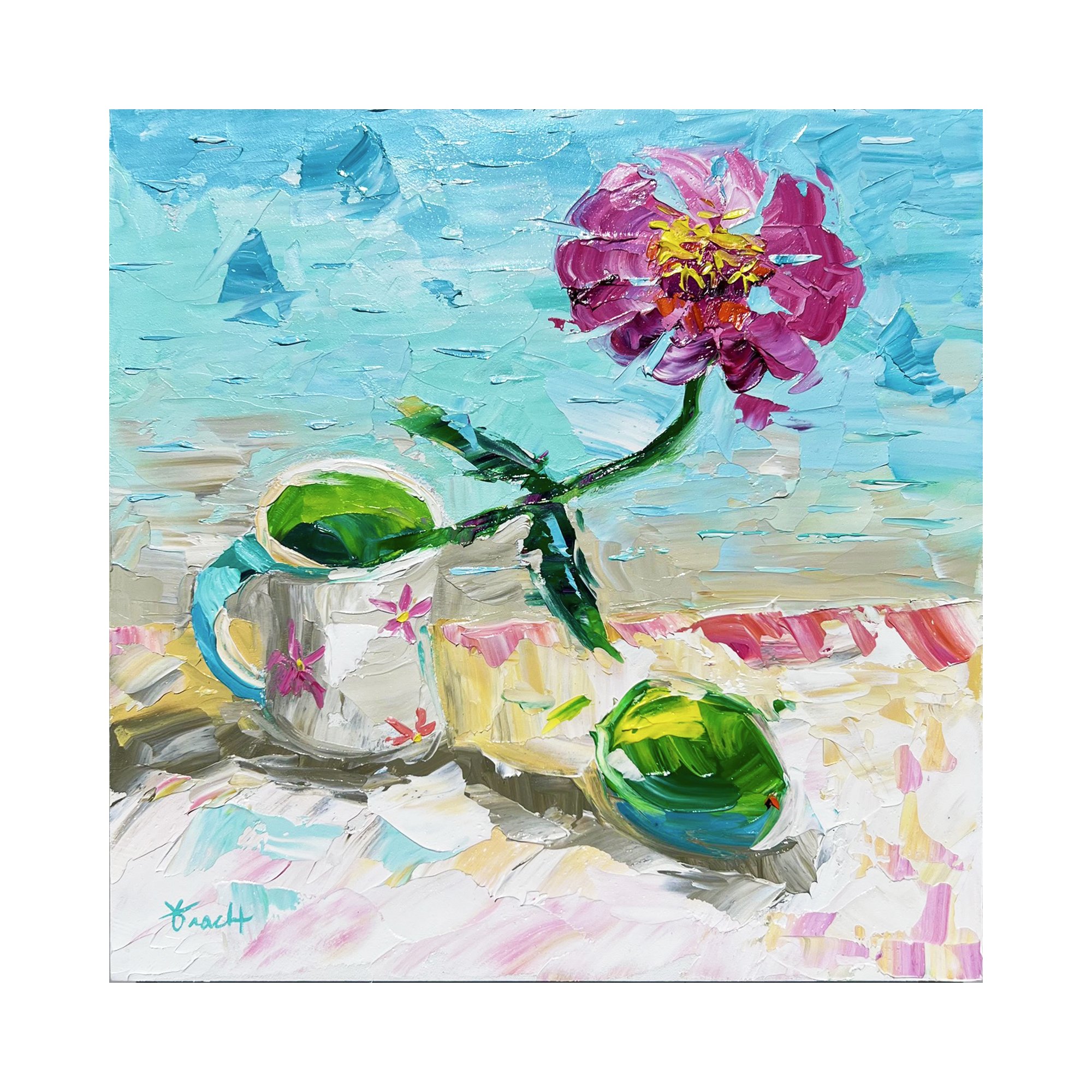 "Flower on the Beach" ORIGINAL (19x19), Oil on Panel, OOAK, Framed