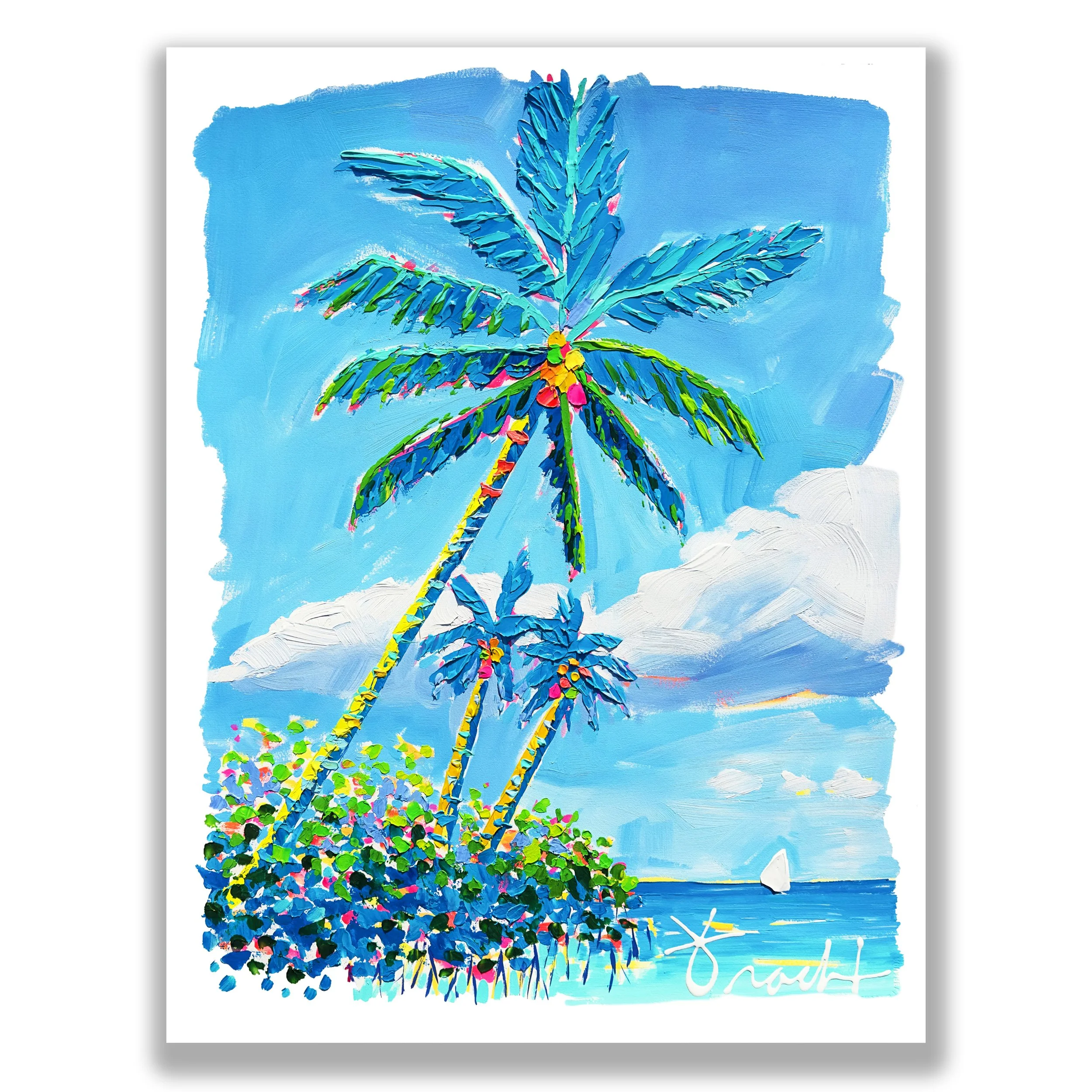 "Coconut Palm Shores 75" ORIGINAL (29x36), Acrylic on French Paper, OOAK, Framed