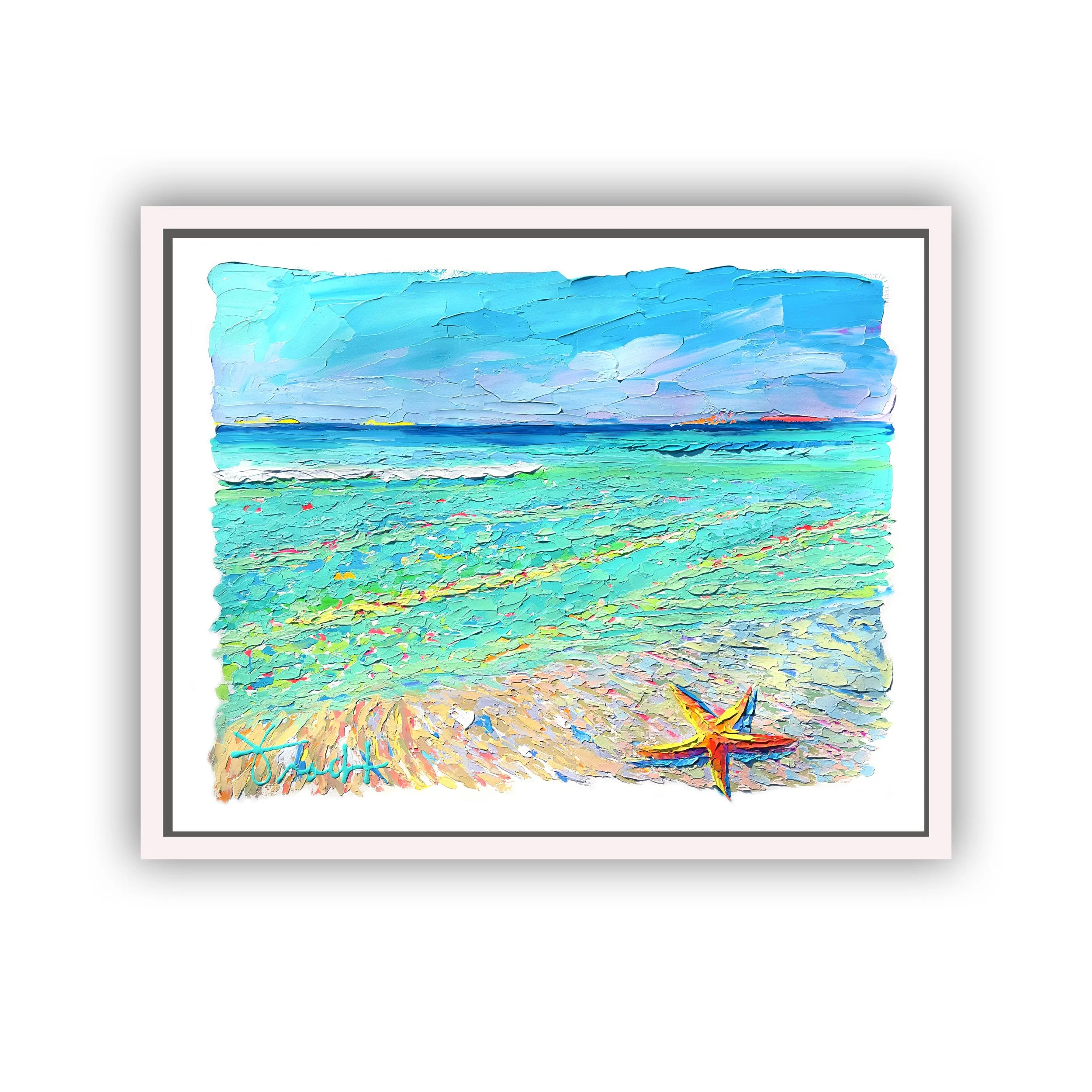 "Crystal Sea Beach 21" 29x36 ORIGINAL, Acrylic on French Paper, OOAK, Framed