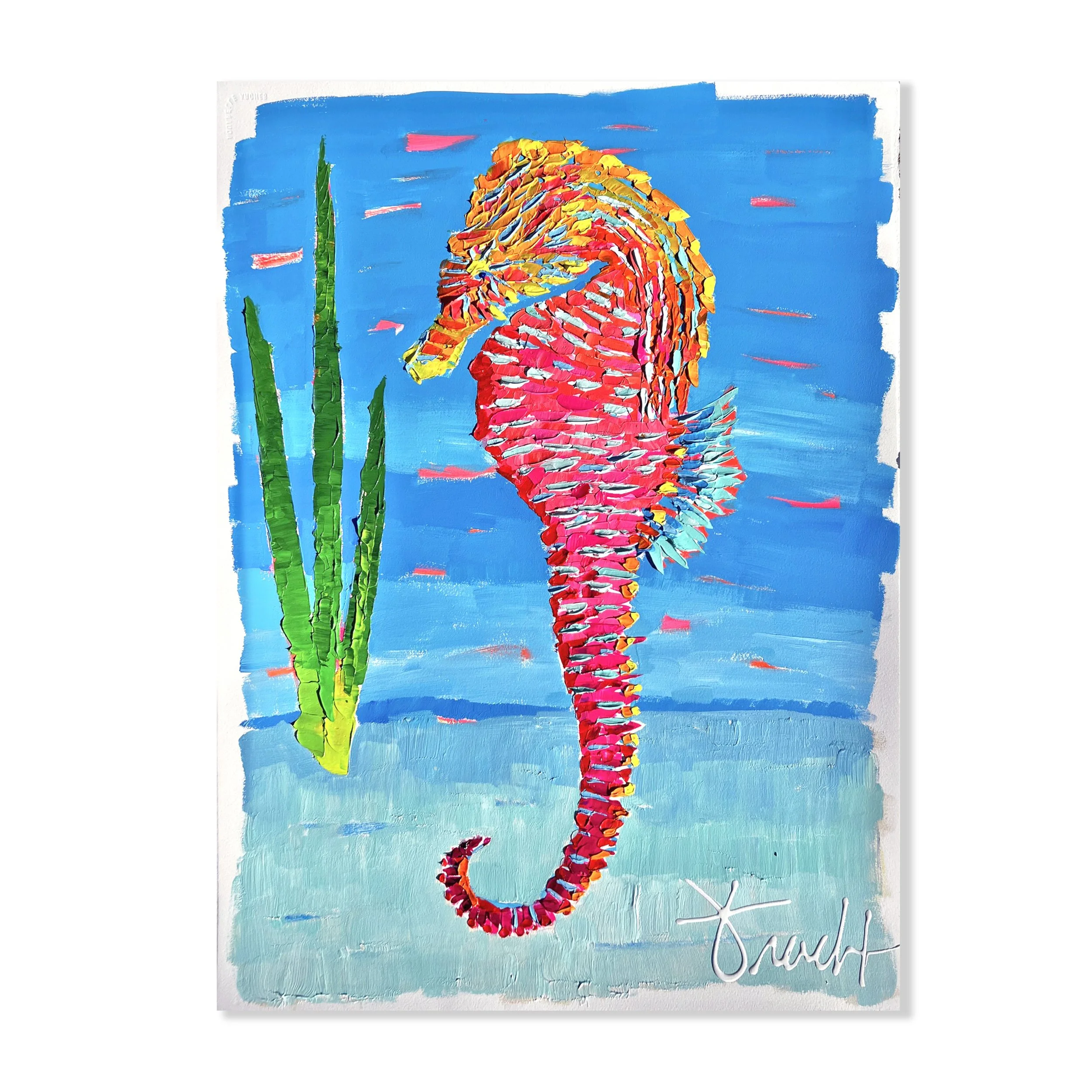 "Seahorse Shores" 29x36 ORIGINAL Acrylic Palette Knife, Framed Painting, OOAK