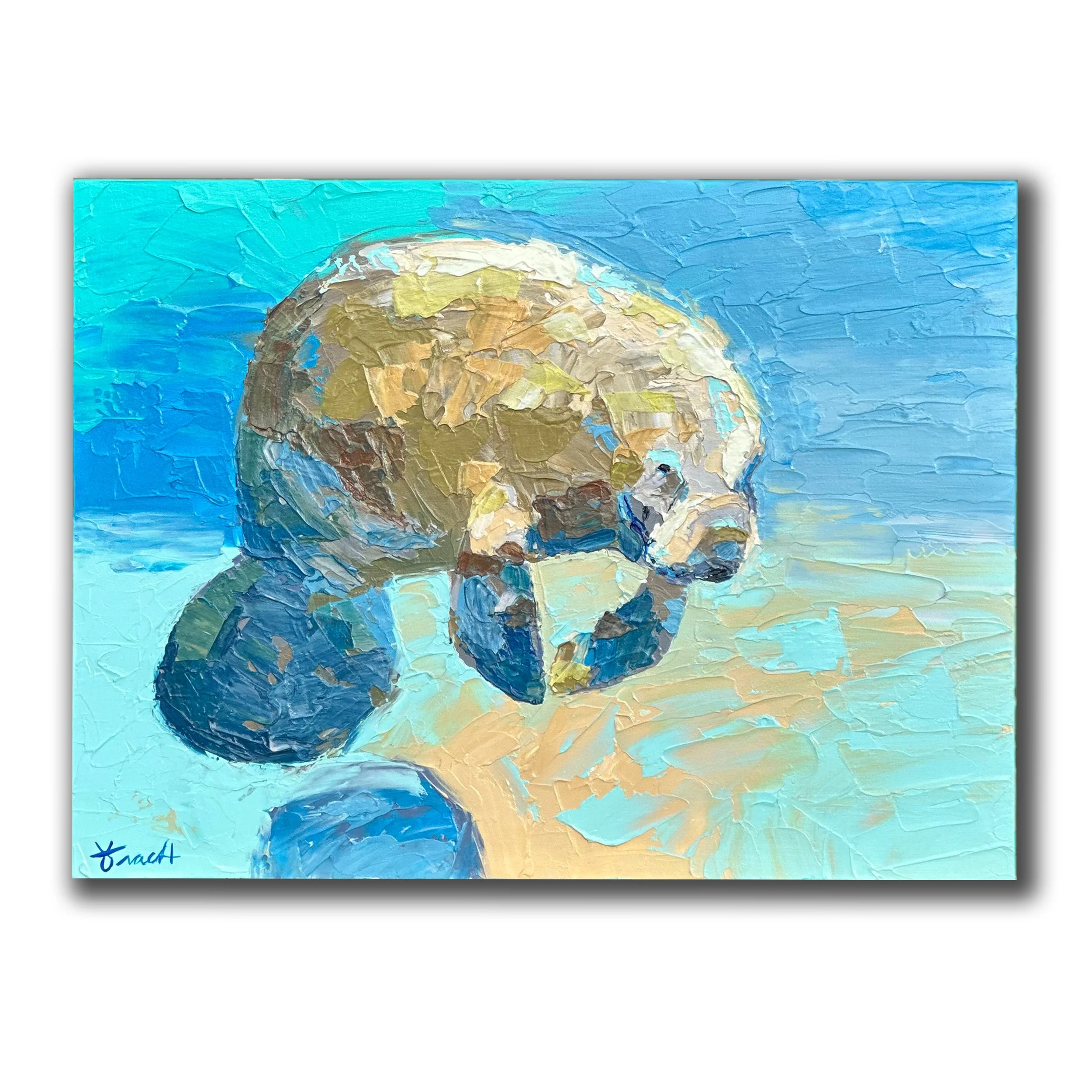 "Crystal Sea Manatee 2"  ORIGINAL Acrylic on Panel (19" x 22" Framed)