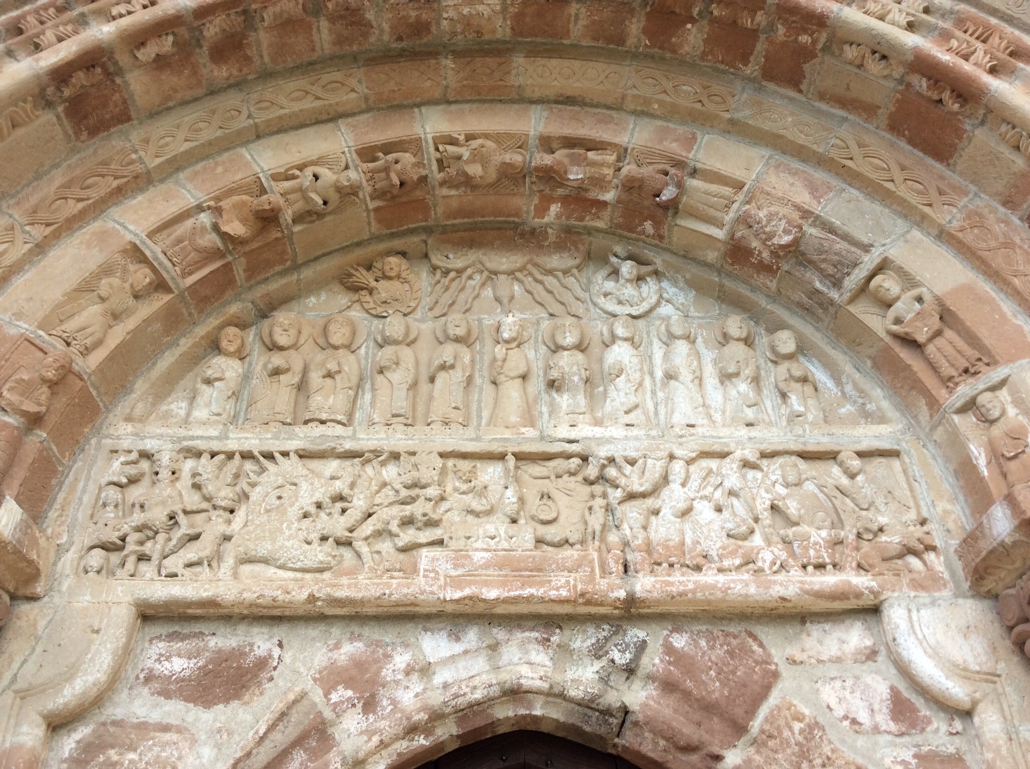 This sculpture over the church's doorway is unusual as it depicts, not the final judgment scene, as is typical, but the day of Pentecost.
