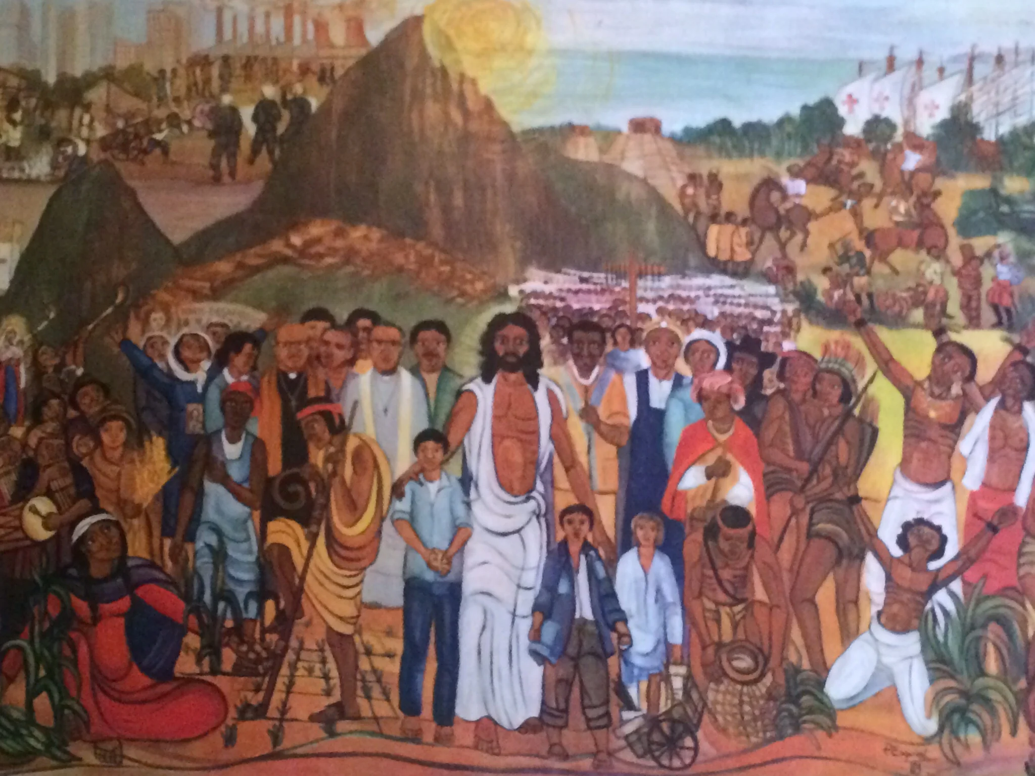 The church in Lauzerte had this painting of Jesus welcoming all indigenous peoples.