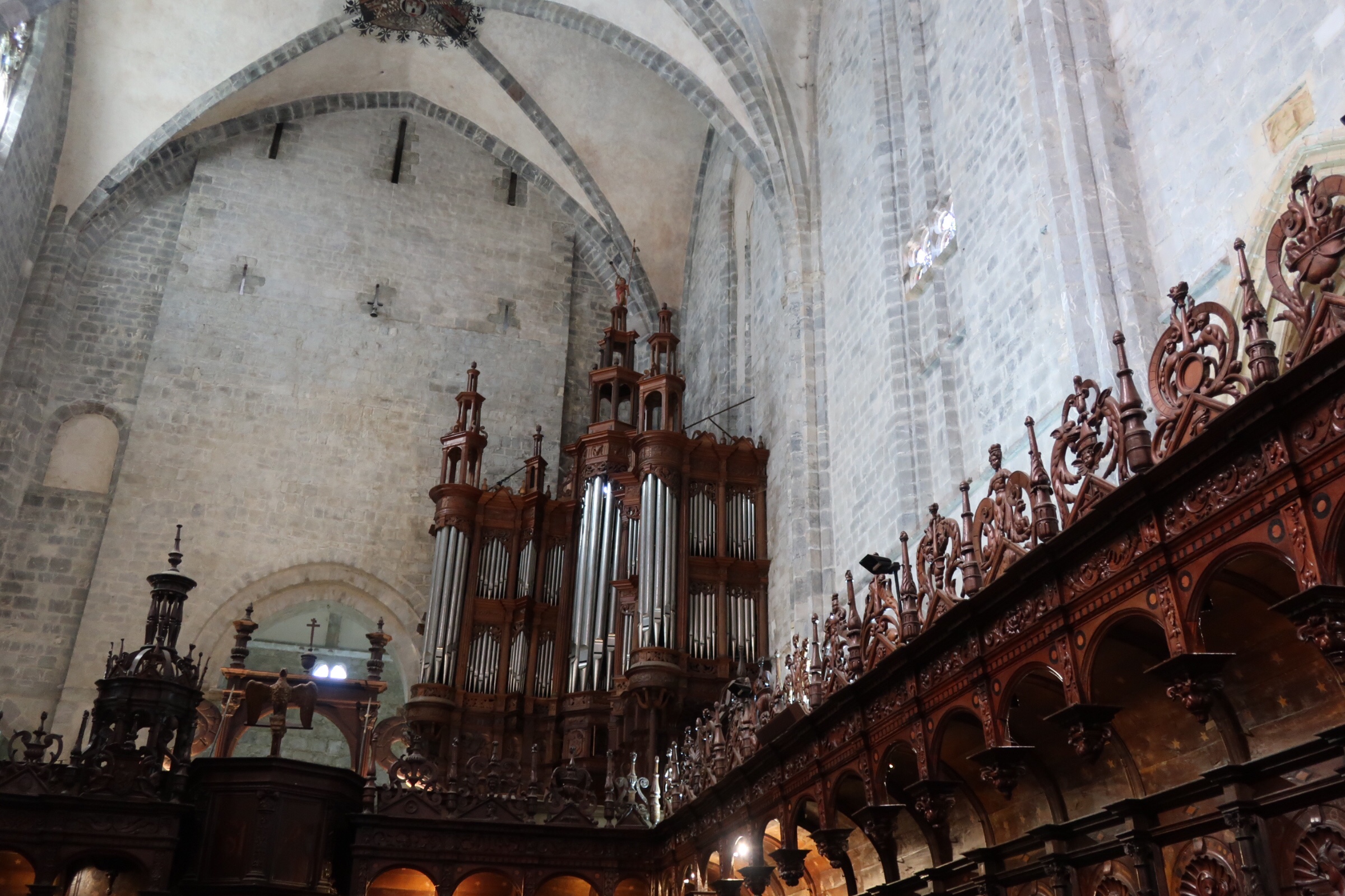 One view from the choir toward the massive organ.