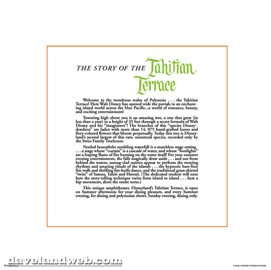 Back of the Tahitian Terrace Menu. Photo credit: Davelandweb.com