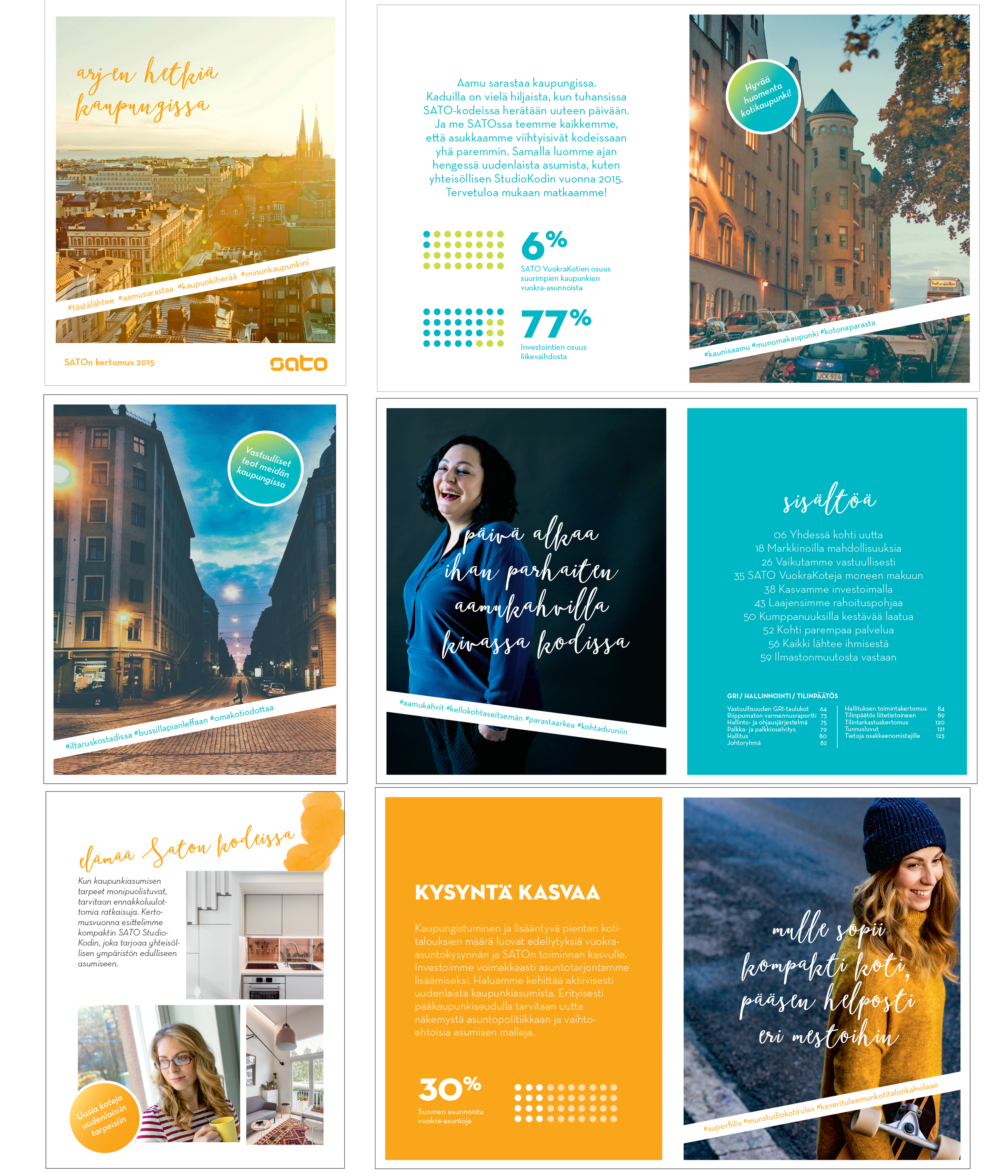 SATOn vuosikertomuksen 2015 konsepti, suunnittelu, taitto, infografiikat ja kuvausten Art Direction. PROCOM voittaja 2015