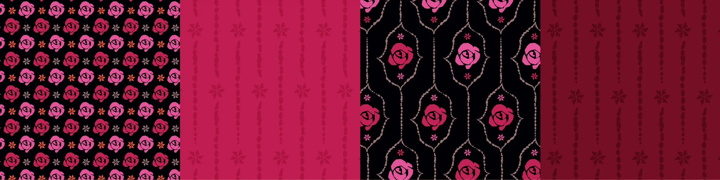 Patterns created from the rose and the hair on the iconic Funny Girl logo.