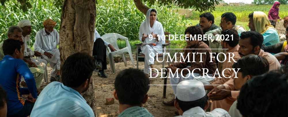 This is the homepage picture from the "Summit for Democracy" website featuring side events from civil society organizations, put together by Accountability Lab.