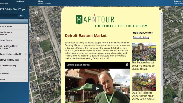 A screenshot of Map-N-Tour Inc.’s tour map of Detroit’s Eastern Market.