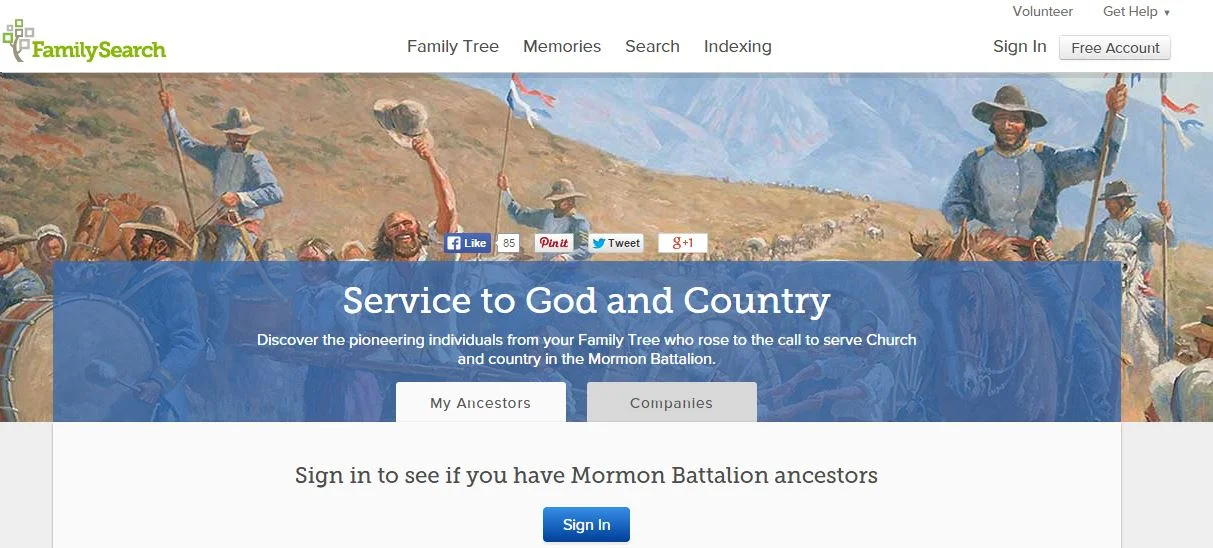Family Search shares information about members of The Mormon Battalion and their route to California with their subscribers and descendants world-wide.