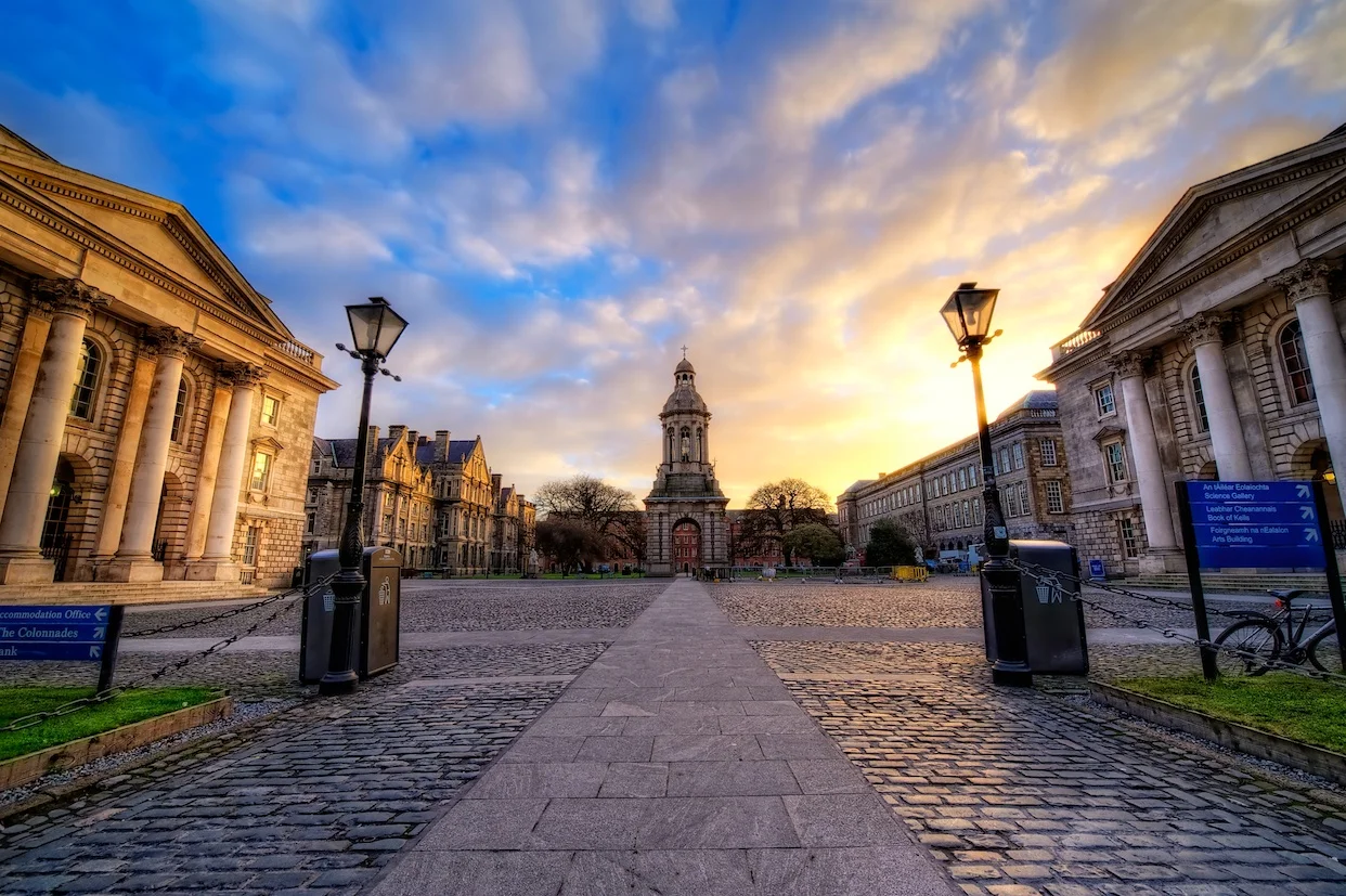 Sunrise at Trinity College in Dublin.