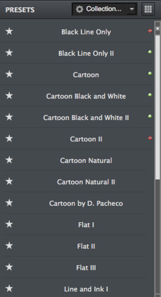 Line and Ink Preset menu