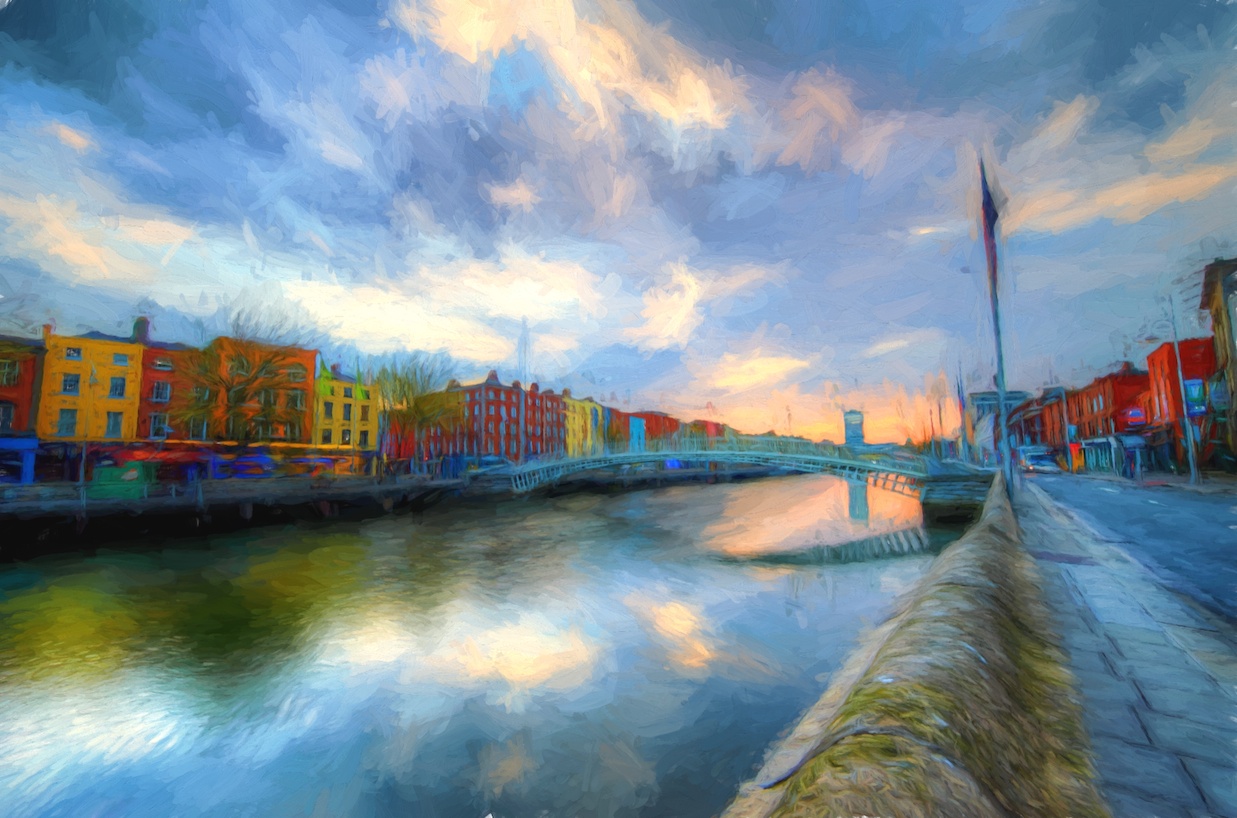Sunrise along the River Liffey in Dublin - adjusted in the style of Cezanne.