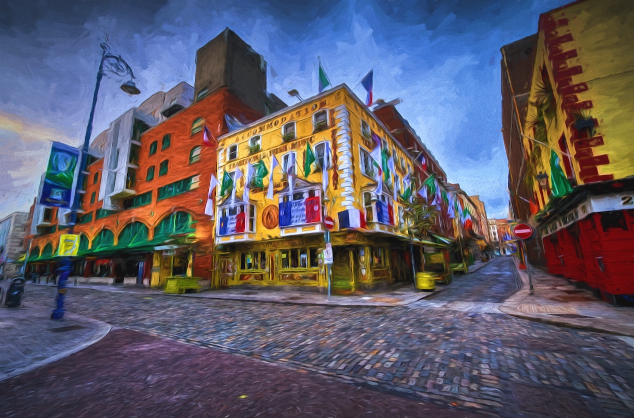 The Oliver St. John Gogarty, a wonderful pub in Dublin - painted in the style of Van Gogh.