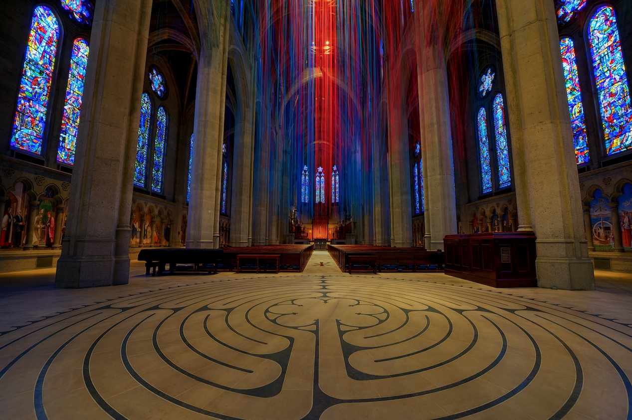 What a grand interior! There was an art installation in place, which is what all the ribbons are.