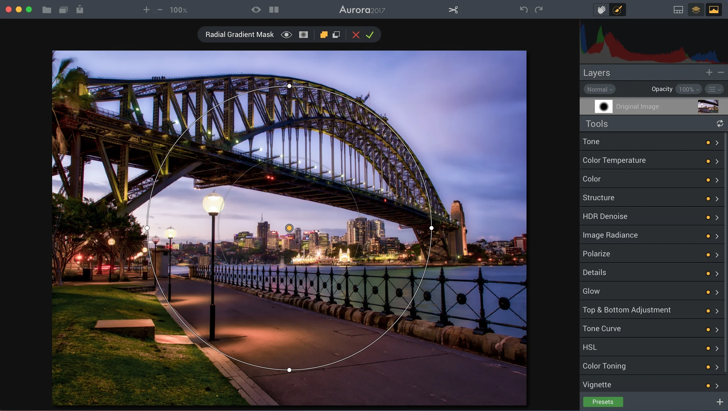 Radial filter preview