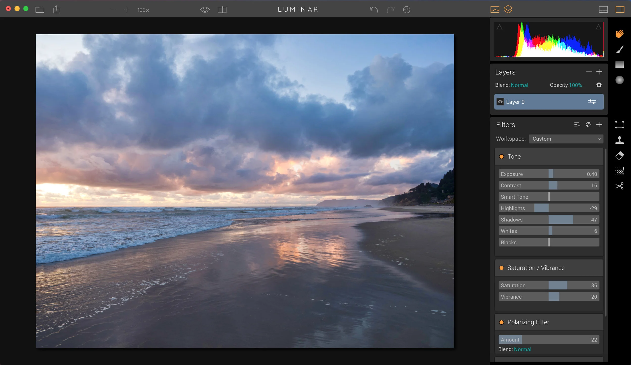 This is the base layer, known as Layer 0. I applied the Vivid preset onto this layer.