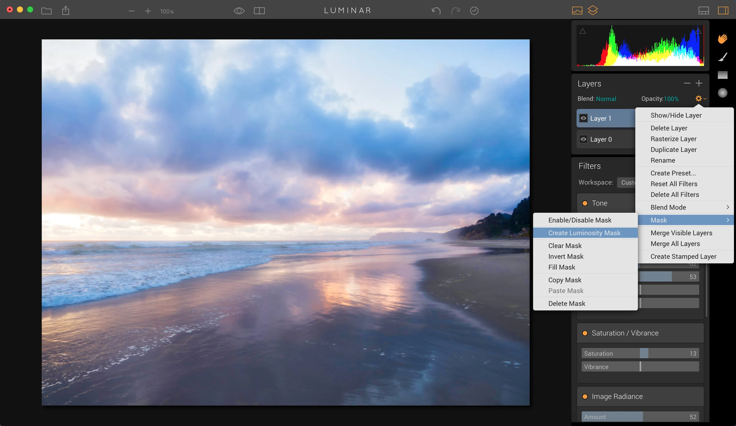 You can also go in and create a luminosity mask for each layer if you want to experiment with that technique (read on for info about luminosity masking).