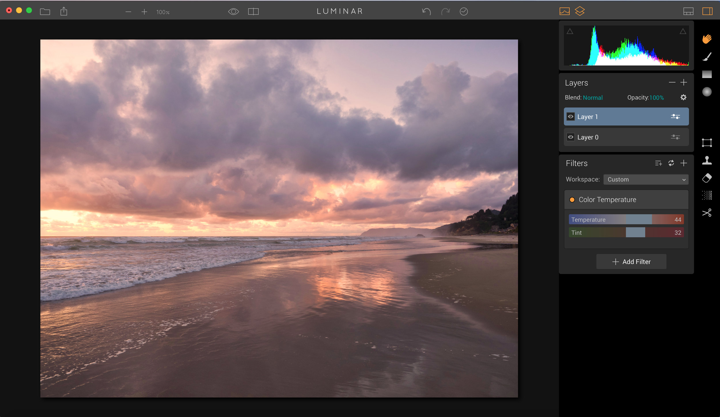 Here Layer 1 was added and the temp/tint changes were applied globally.